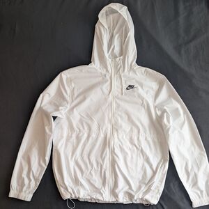 Nike White Hooded Windbreaker Jacket with Black Logo Size S